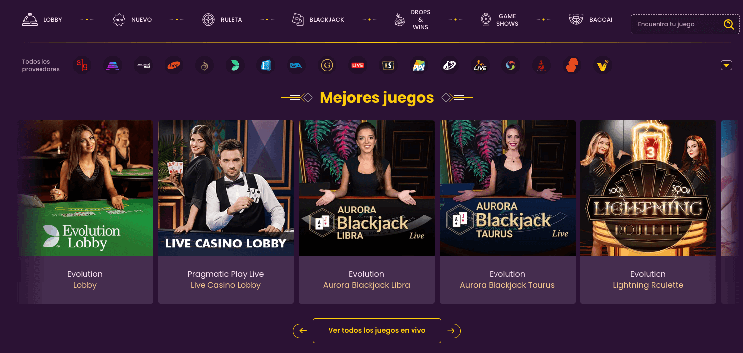 Juegos de casino en vivo Bizzo Casino Chile