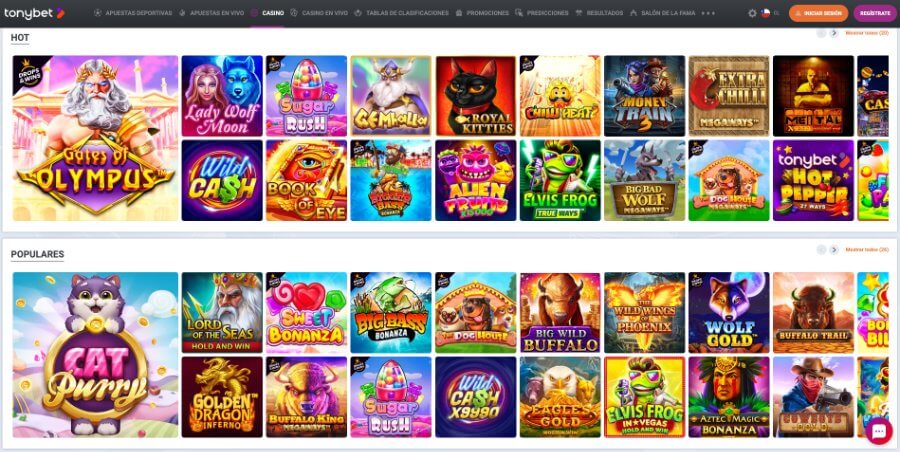 Selección de juegos TonyBet Casino Chile