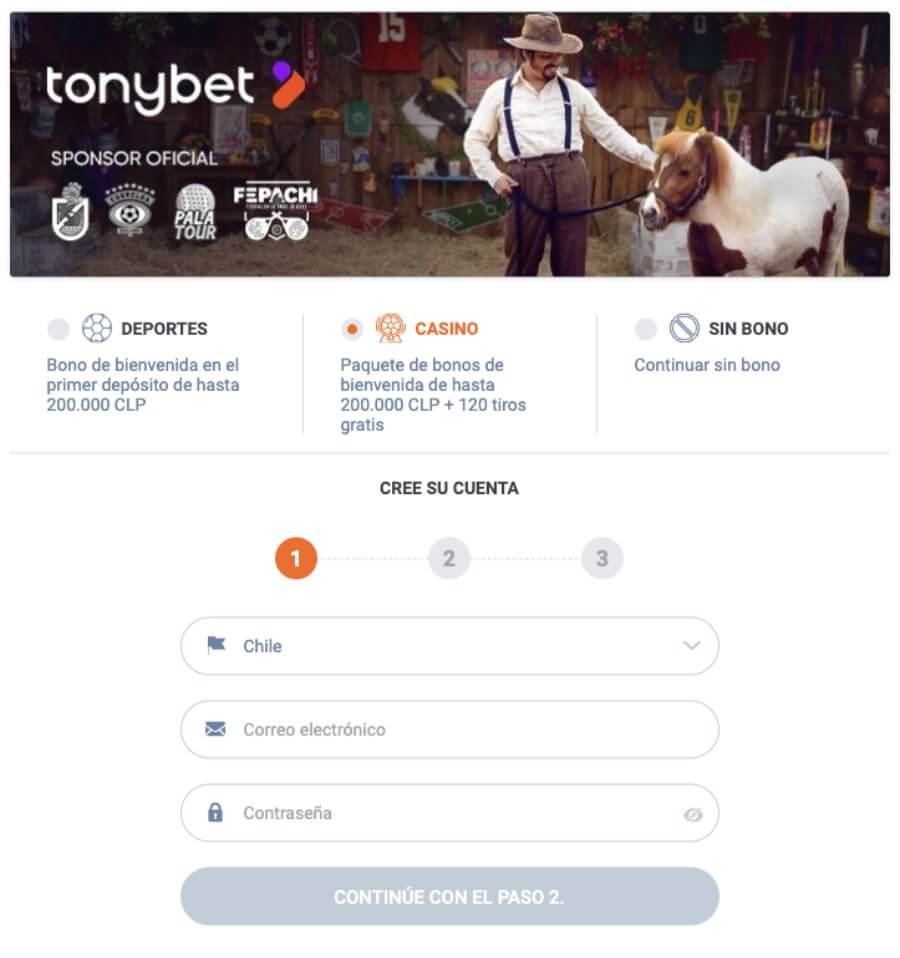Registro TonyBet Casino Chile